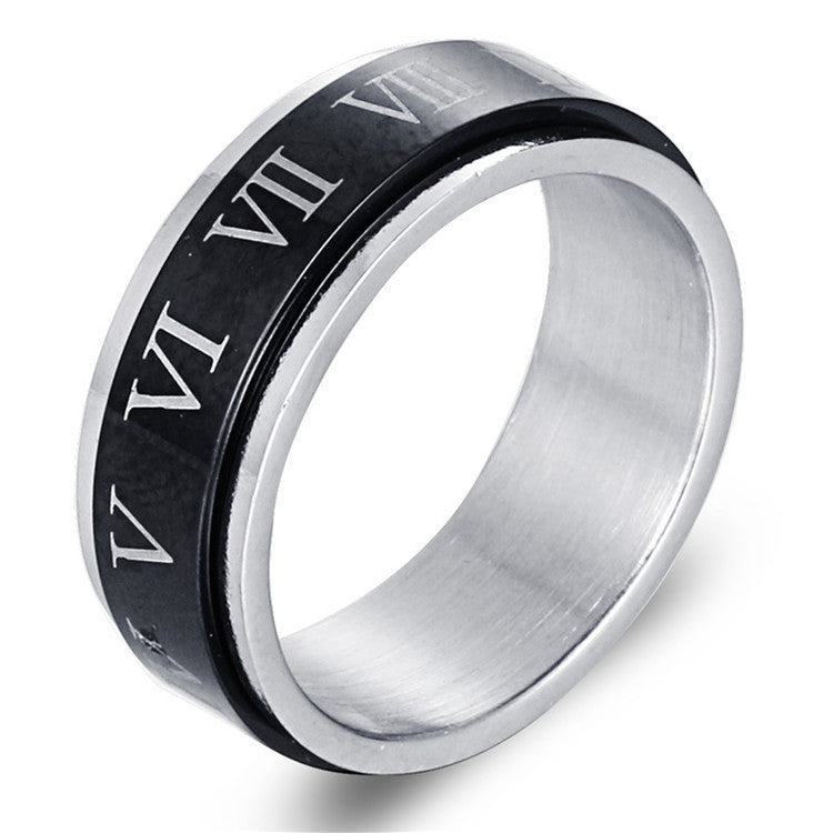 Titanium Steel Rotating Roman Numerals Ring for Men – Punk Fashion Statement