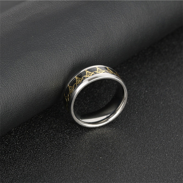 Titanium Steel Freemasonry Logo Ring for Men - Punk-Inspired Fashion Statement