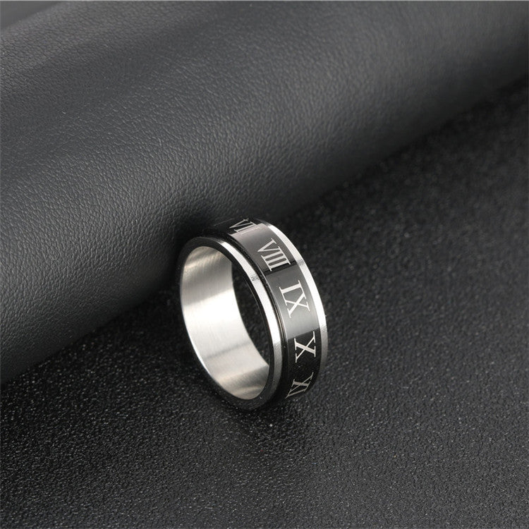 Titanium Steel Rotating Roman Numerals Ring for Men – Punk Fashion Statement