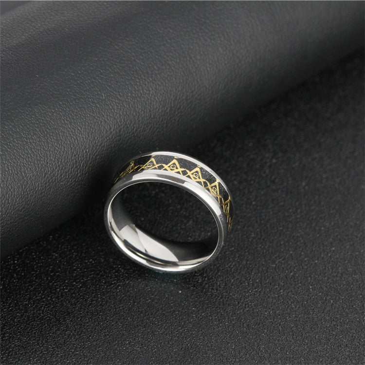 Titanium Steel Freemasonry Logo Ring for Men - Punk-Inspired Fashion Statement