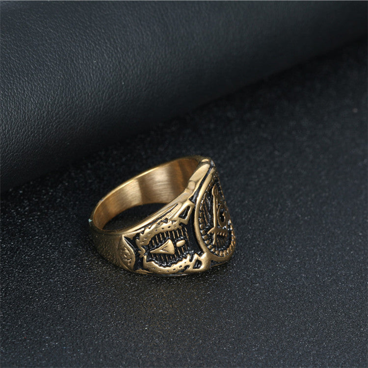 Titanium Steel Gold Freemason Ring for Men - Punk-Inspired Trendy Accessory