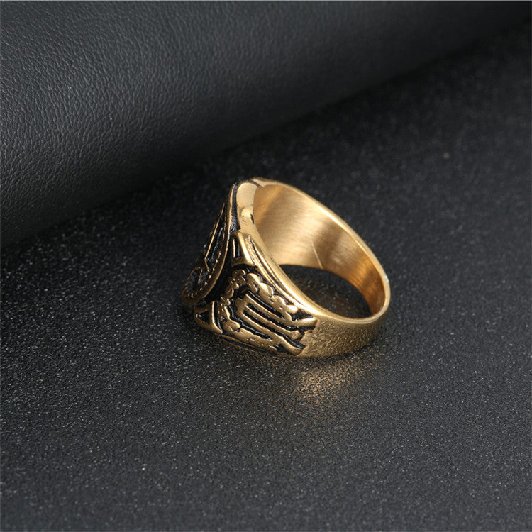 Titanium Steel Gold Freemason Ring for Men - Punk-Inspired Trendy Accessory