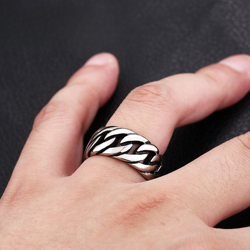 Vintage-Inspired Titanium Steel Men's Ring - Wholesale European and American Trade Jewelry