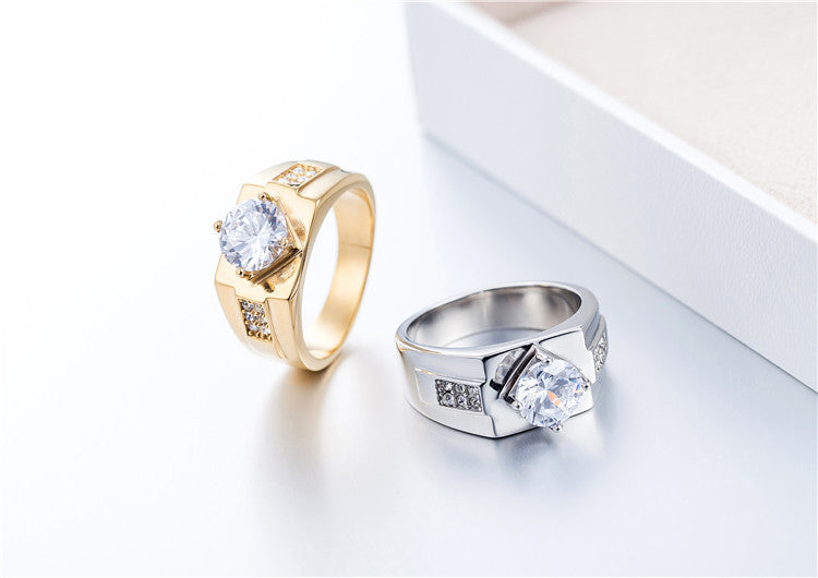 Korean Edition Men's Fashion Personalized Zircon Wedding Ring