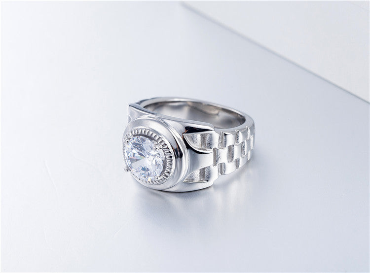 Fashionable Men's Titanium Steel Ring with Zircon Detail for Parties