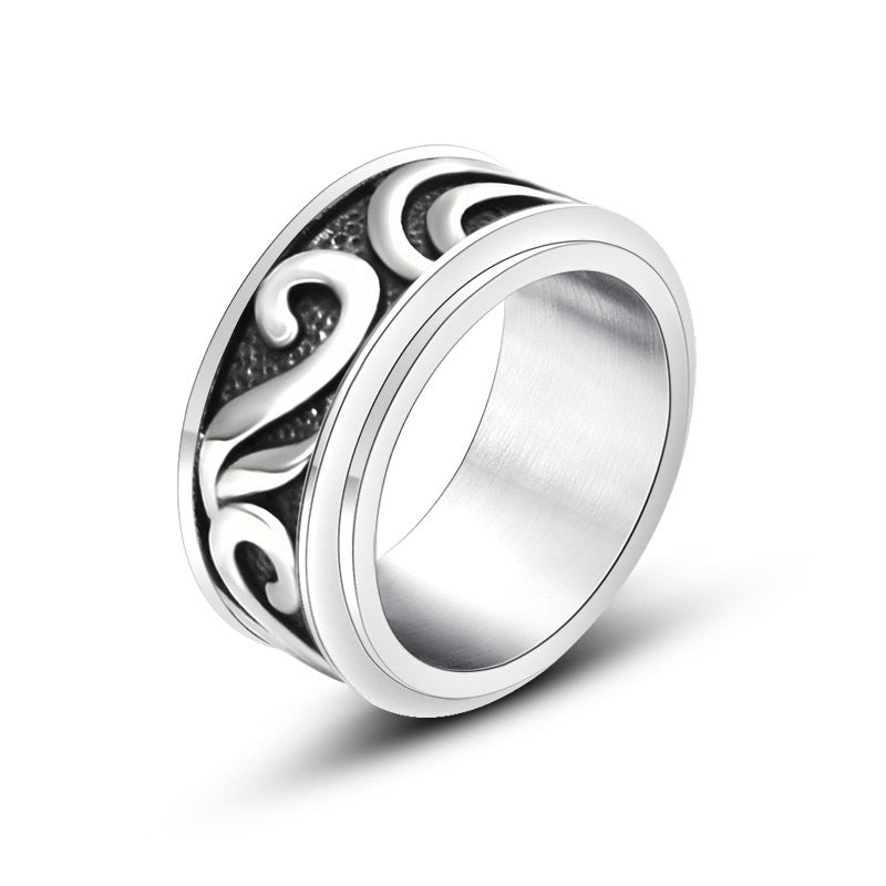 Rotating Vintage Men's Titanium Steel Ring with Custom Sun Design