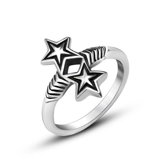 Trendy Retro Double Star Ring for Men and Women, Korean-Inspired Titanium Steel Accessory