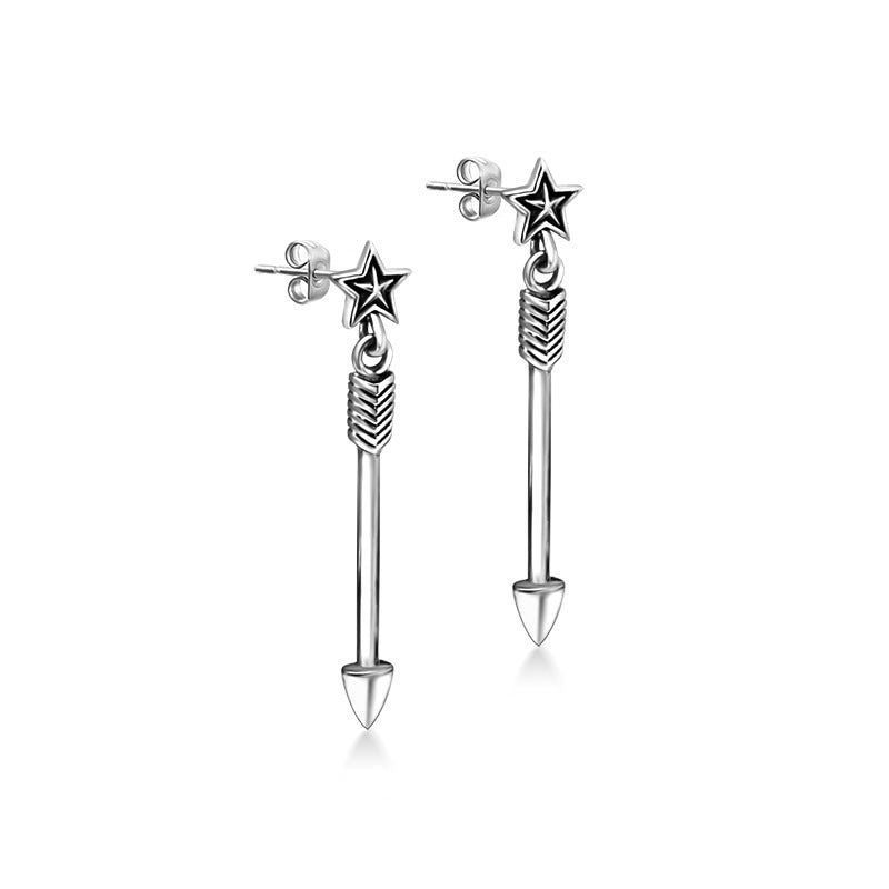 Trendy Personalized Titanium Steel Star Sword Earrings for Youth