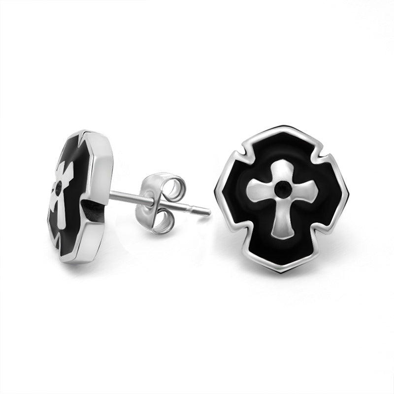 Cross Titanium Steel Men's Stud Earrings - Bold Fashion Ear Accessories for a Confident Look