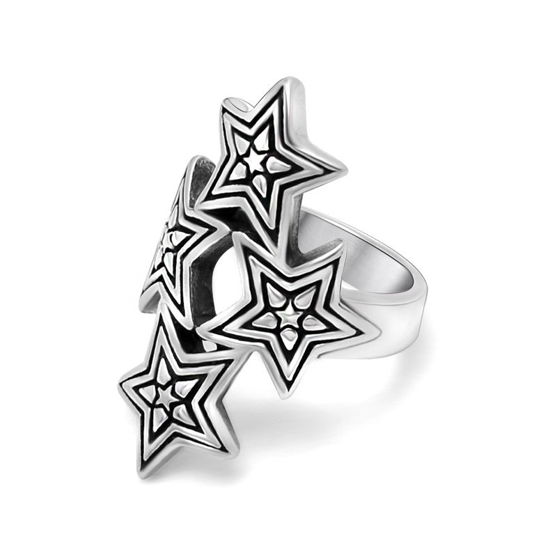 Titanium Steel Multi-Star Men's Ring - Trendy Rock Style for Index Finger, Sizes 7-12