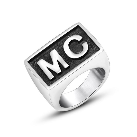 Titanium Steel Wide Ring with MC English Letters for Men and Women - Simple Personality Design