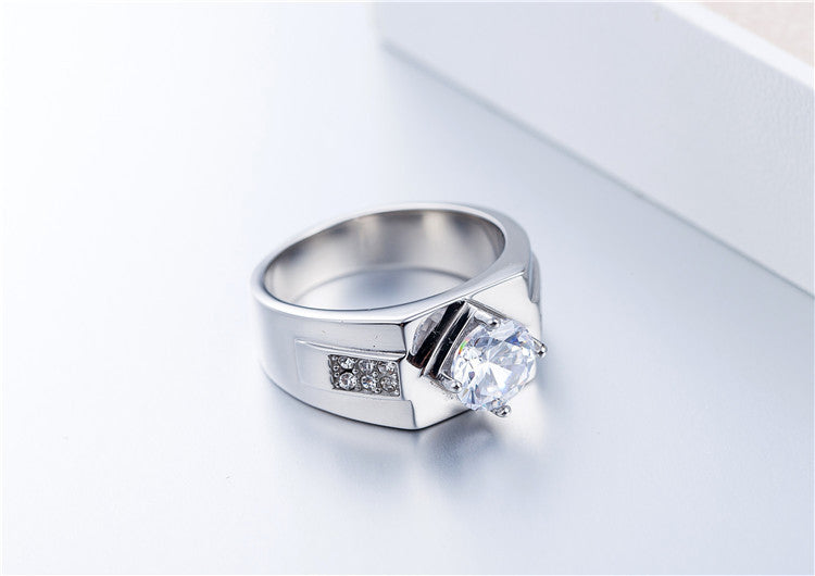 Korean Edition Men's Fashion Personalized Zircon Wedding Ring