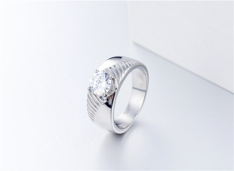 Korean Version Titanium Steel Ring with Zircon Inlay for Men's Wedding Party