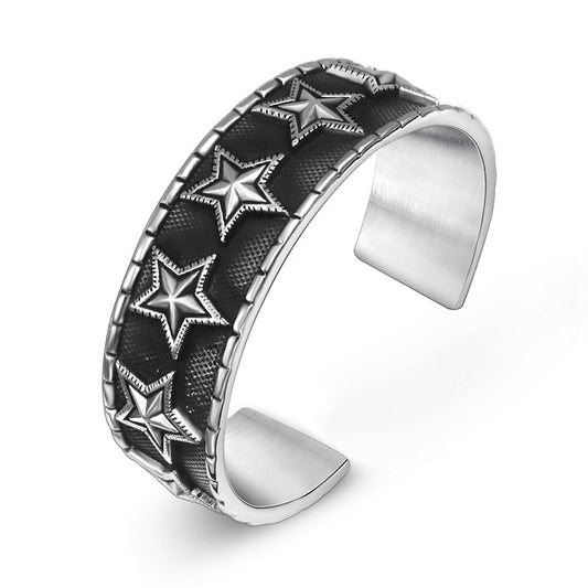 Retro Pentagram Punk Bracelet for Men - Trendy Wide Version with Personalized Flair