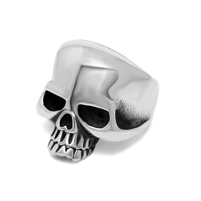 Titanium Steel Retro Skull Ring for Men - Personalized Dominating Ghost Head Design, Wholesale Available