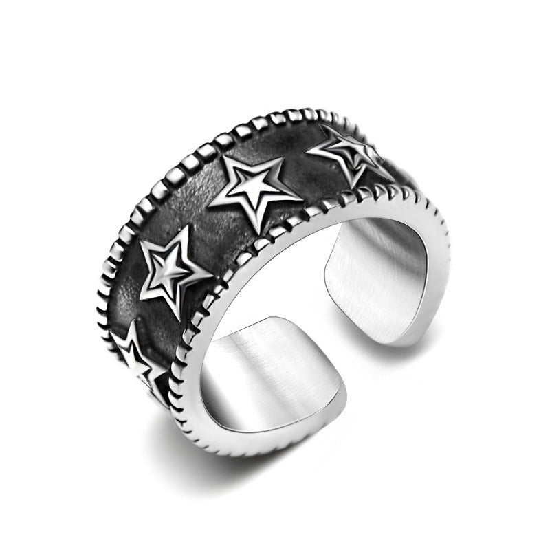 Vintage Titanium Steel Pentagram Star Open Ring for Men - Simple and Stylish Stainless Steel Accessory