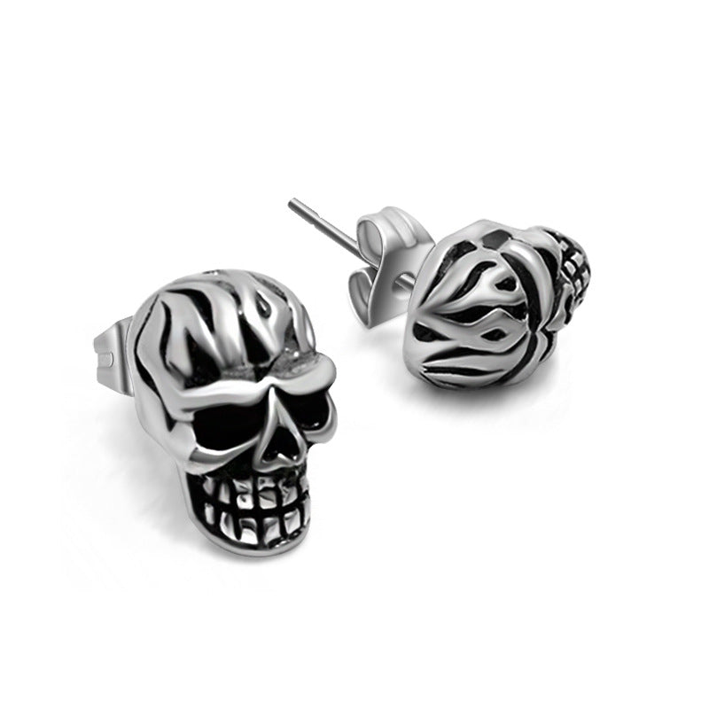 Edgy Titanium Steel Skull Stud Earrings for Men - Stylish Ear Accessories