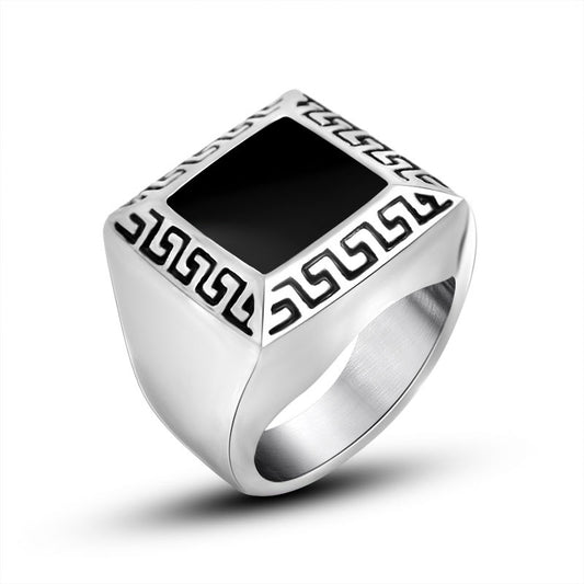 Titanium Steel Men's Retro Personalized Epoxy Ring - Wholesale Fashion Jewelry