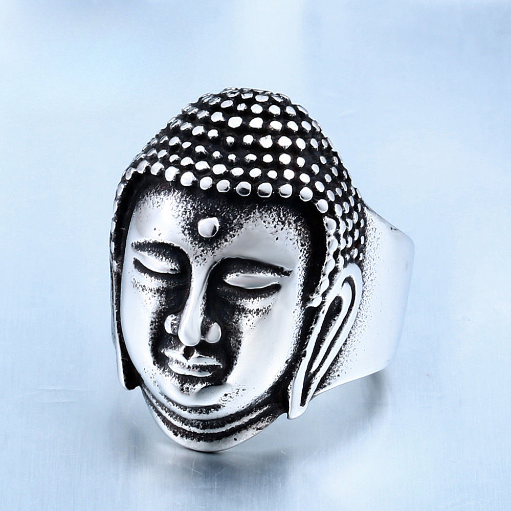 Titanium Steel Sakyamuni Buddha Head Ring for Men - Wholesale Stainless Steel Jewelry