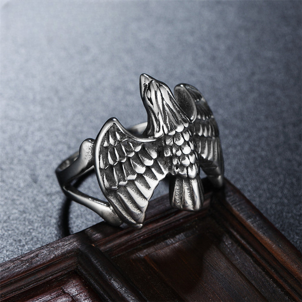 Vintage Winged Flying Eagle Titanium Steel Ring for Men