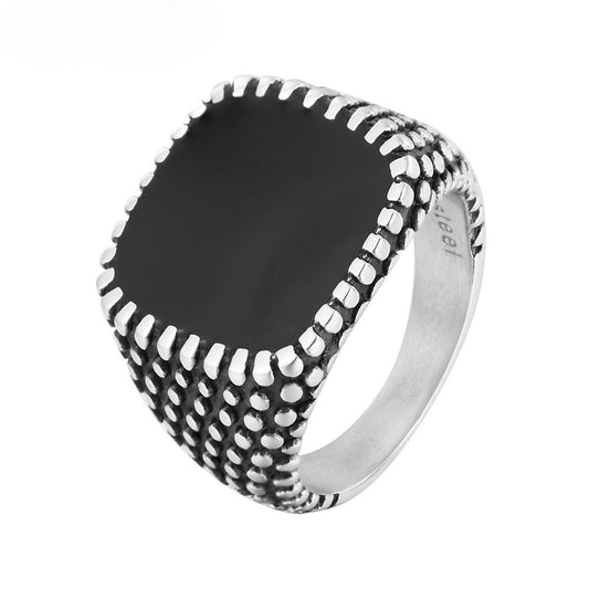 European and American Retro Dripping Dots Square Men's Titanium Ring