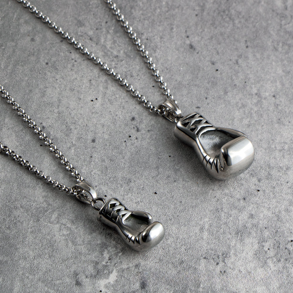 Titanium Steel Men's Pendant Necklace Featuring a Bold Boxing Gloves Design