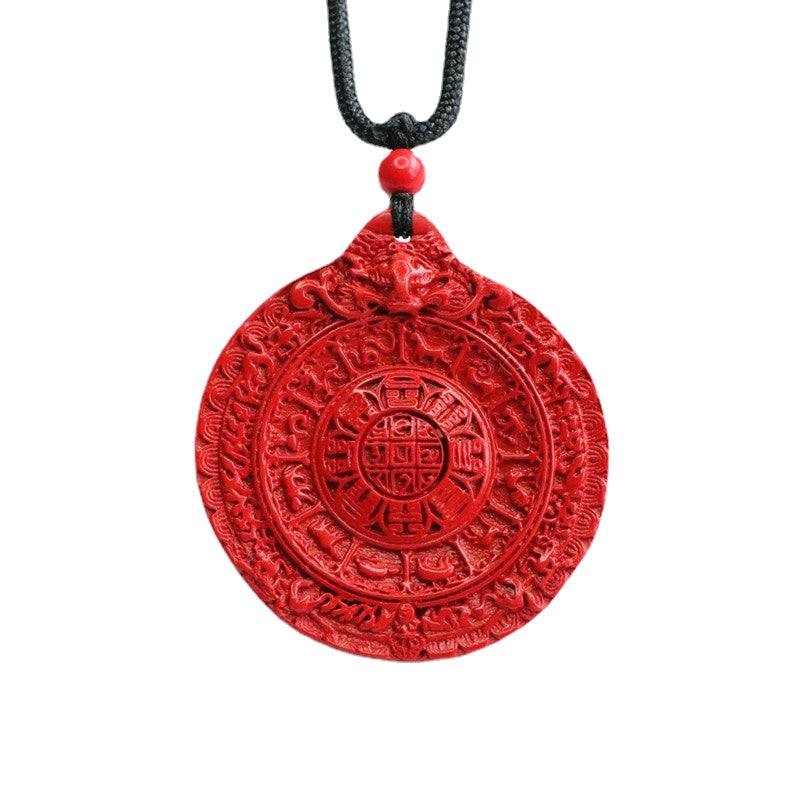 Bagua Cinnabar Peace Pendant with Red Sand Stone - Sterling Silver