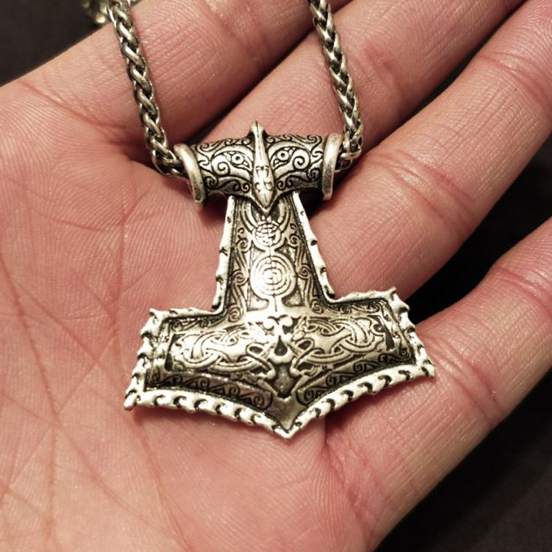 Ancient Norse Hammer Necklace with Crow Design