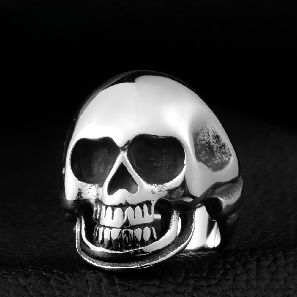 Punk-Inspired Titanium Steel Skull Ring for Men - Retro Cross-Border Jewelry