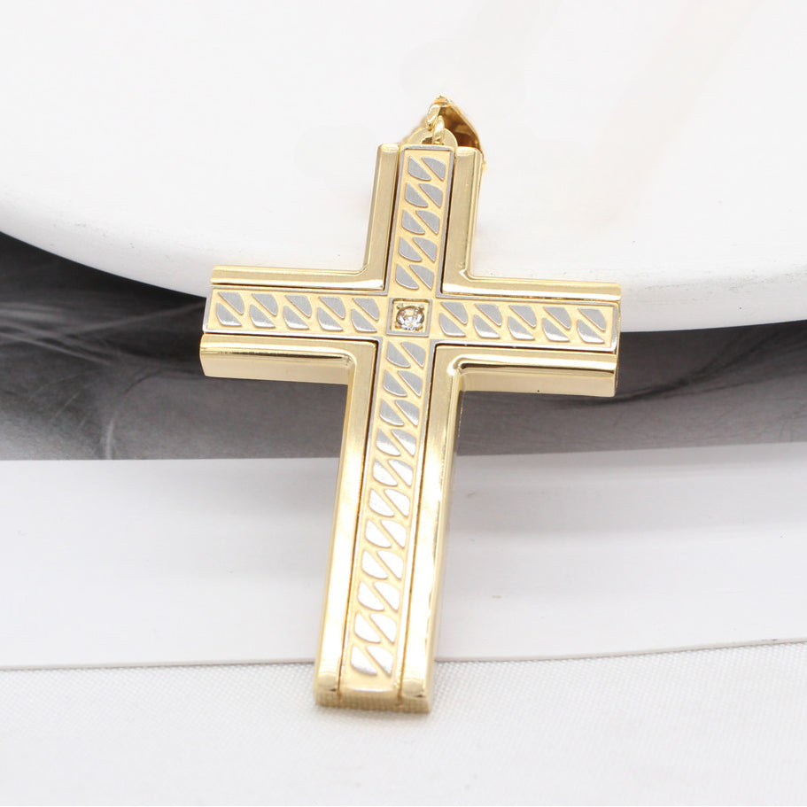 Stylish Pattern Latin Cross Zircon Titanium Steel Pendant for Men