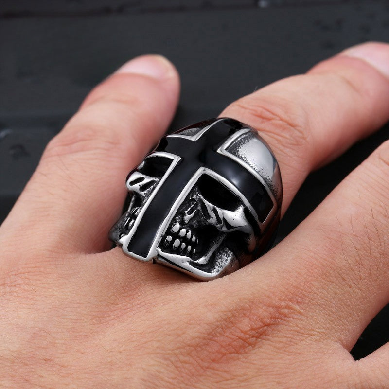 Bold Titanium Steel Cross Skull Ring for Men - Edgy Punk Style Jewelry Wholesale