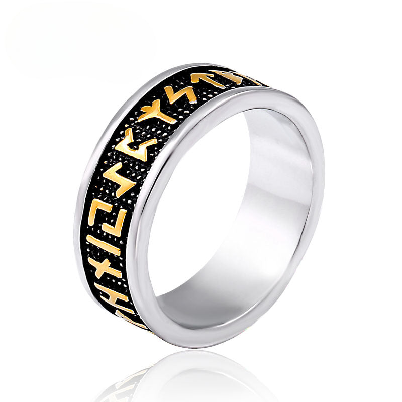 Viking-Inspired Titanium Steel Ring for Men - Retro Letter Design and Wholesale Options