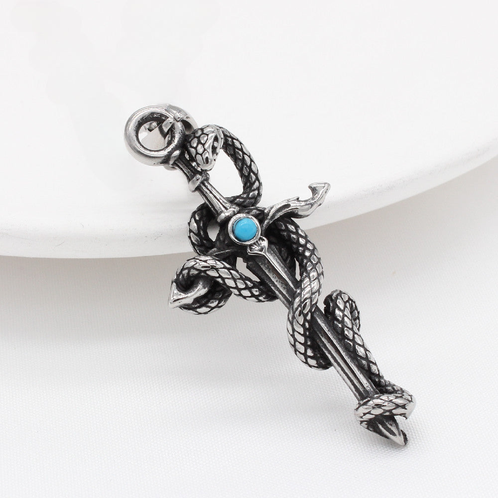 Snake Cross Sword Turquoise Titanium Steel Pendant for Men