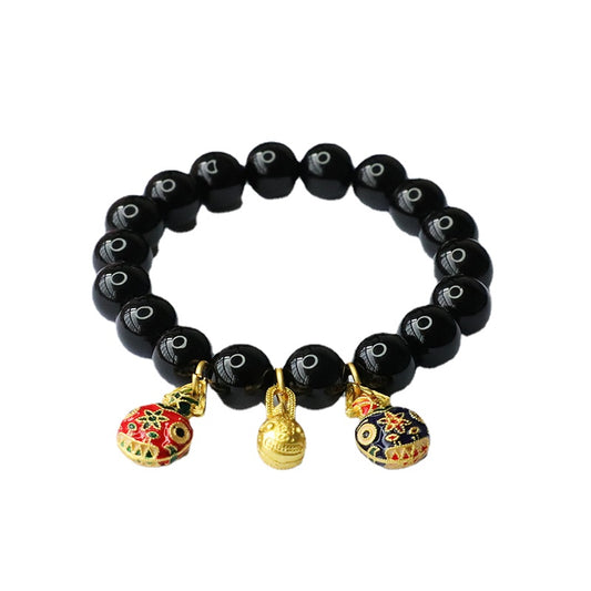 Gold Swallowing Beast Black Agate Bracelet