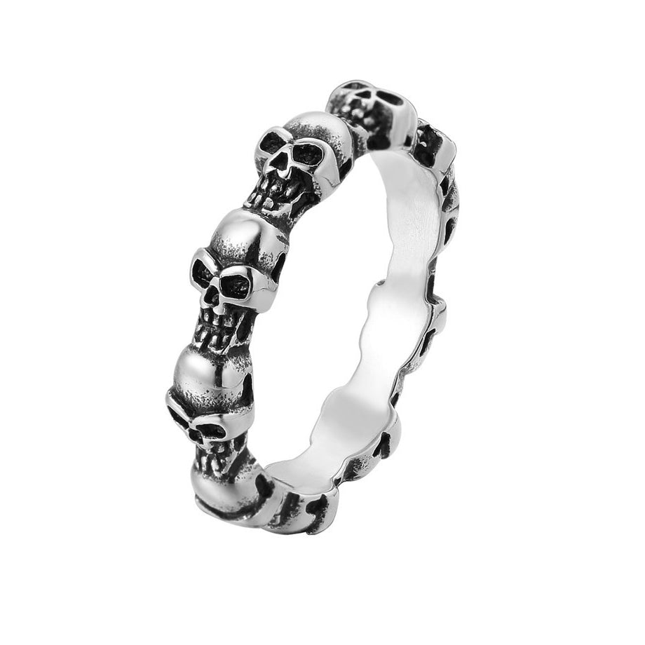 Halloween Beading Skull Heads Titanium Steel Ring for Men