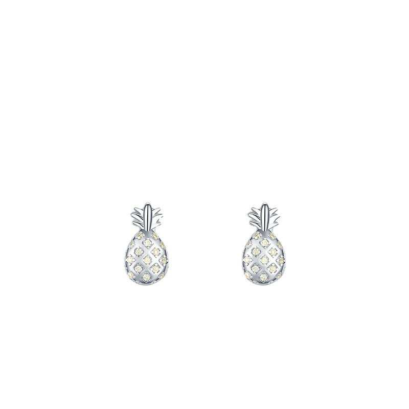 Pineapple Stud Earrings - Sterling Silver Jewelry with Zircon Gems