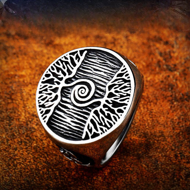 Retro Tree of Life Men's Titanium Steel Ring - Stylish European and American Handcrafted Jewelry