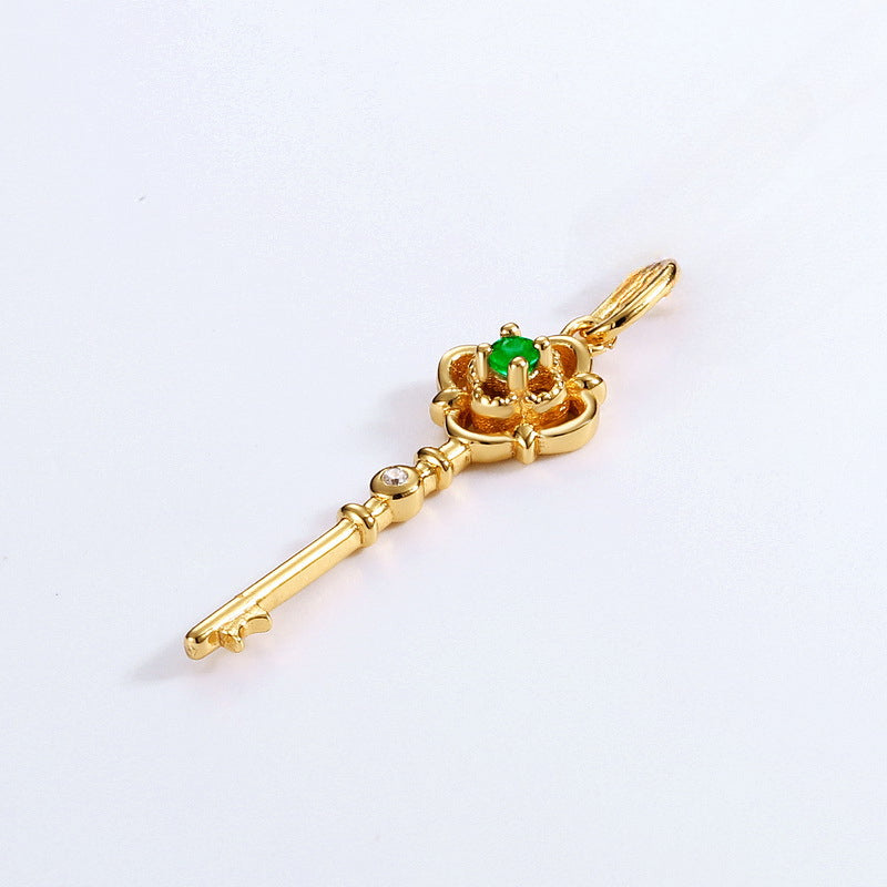 Green Zircon Flower Key Sterling Silver Pendant