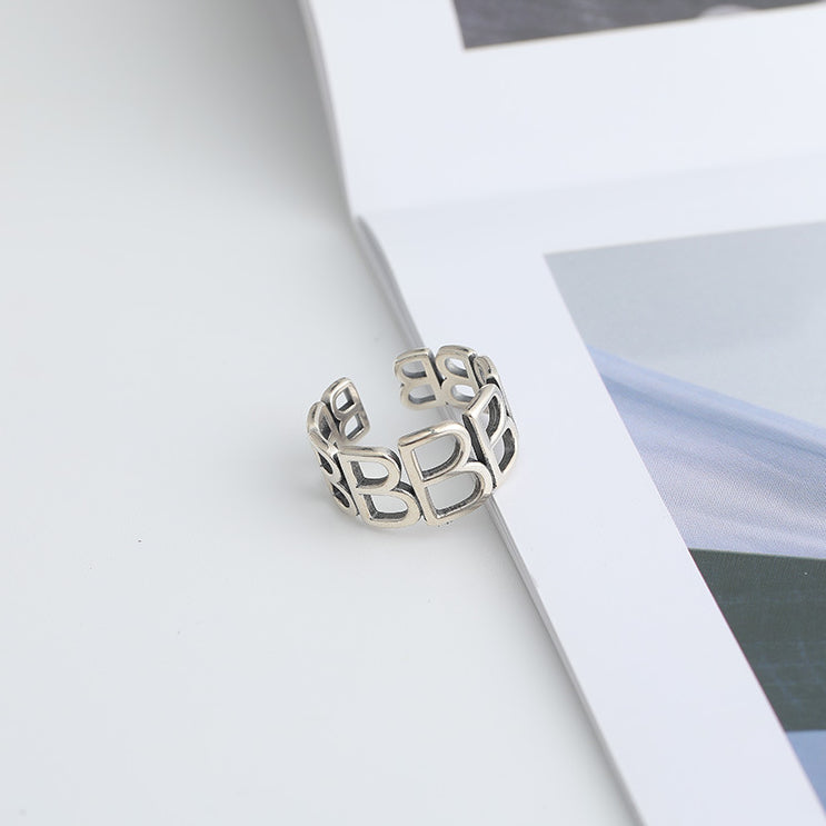 Hollow Letter B Opening Sterling Silver Ring