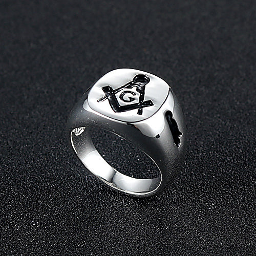 Titanium Steel Freemasonry Ring - Vintage Punk Men's Jewelry for Modern Style