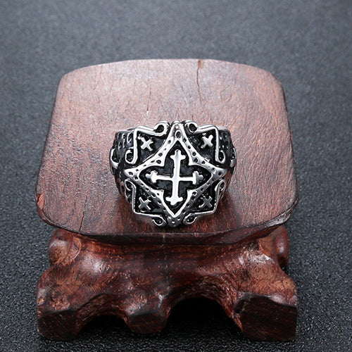 Retro Punk Men's Titanium Steel Cross Ring - European and American Fashion Jewelry