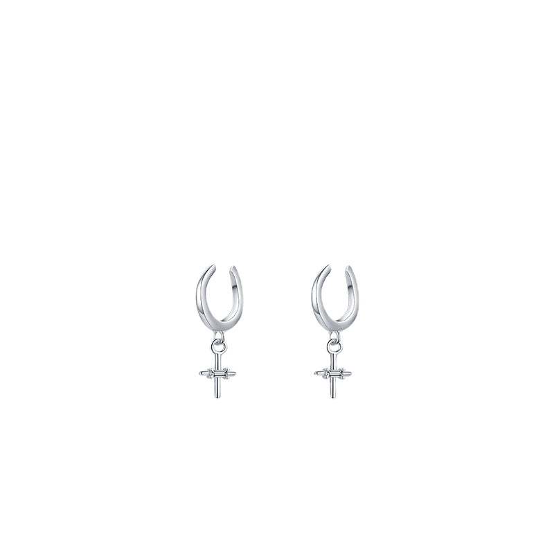 S925 Pure Silver Cross Ear Clips for Non-Pierced Ears