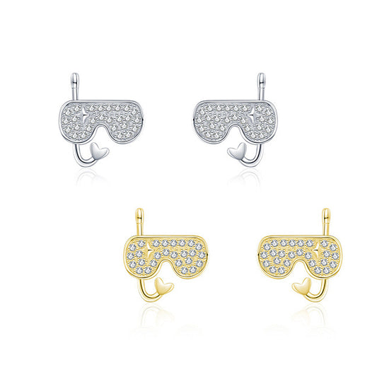 Shimmering Zircon Submarine Mirror Earrings in S925 Silver