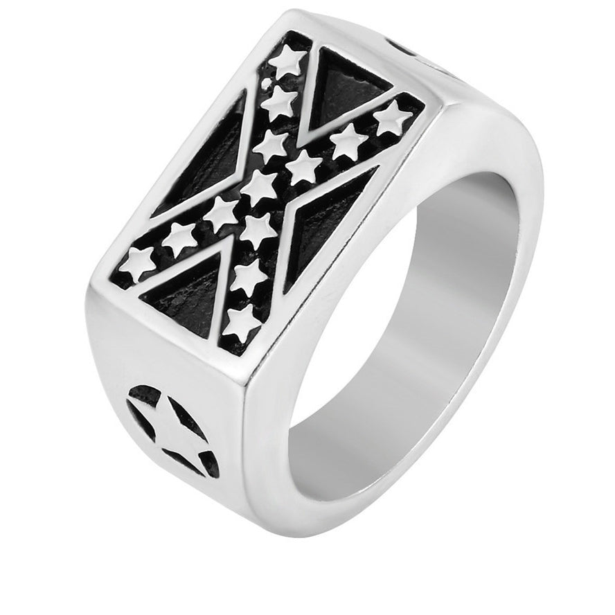 Personality Vintage Pentagram Cross Titanium Steel Ring for Men