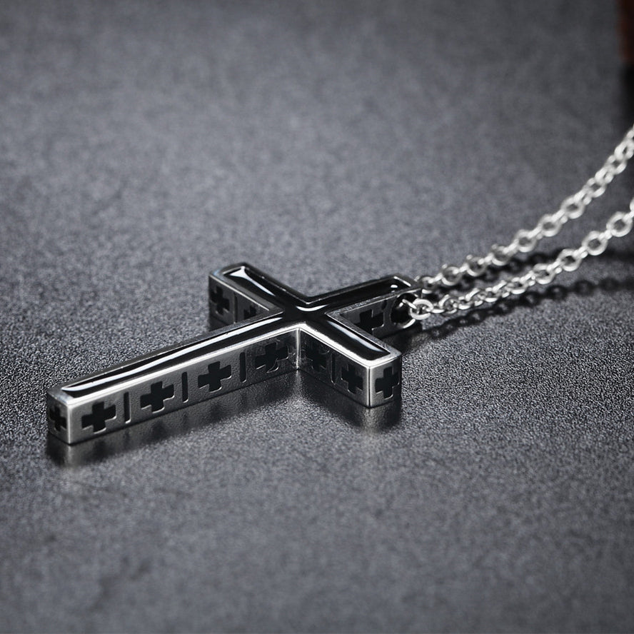 Stylish Black Latin Cross Titanium Steel Necklace for Men