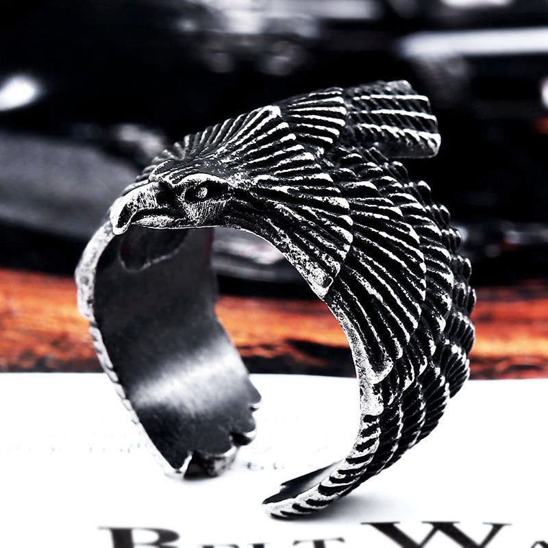 Custom Vintage-Inspired Men's Titanium Steel Flying Eagle Ring by Goro Takahashi