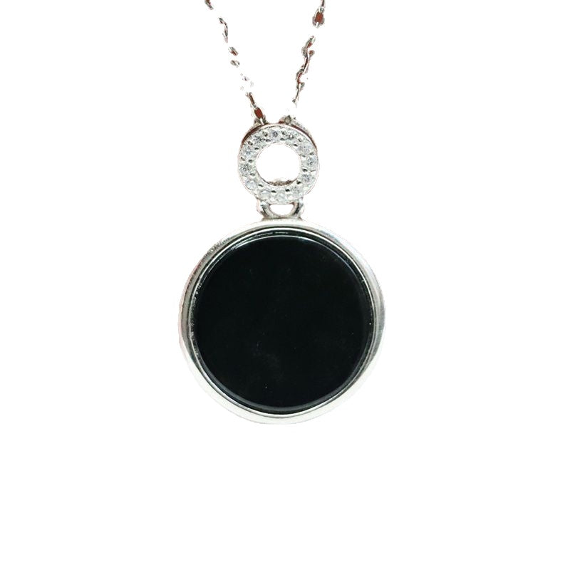 Sterling Silver Necklace with Blackish Green Jade Pendant