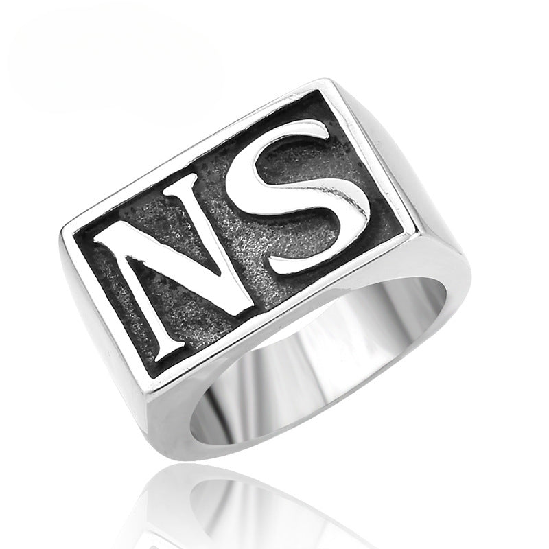 Stylish Retro Men's Stainless Steel Ring with SO NS Letter Design