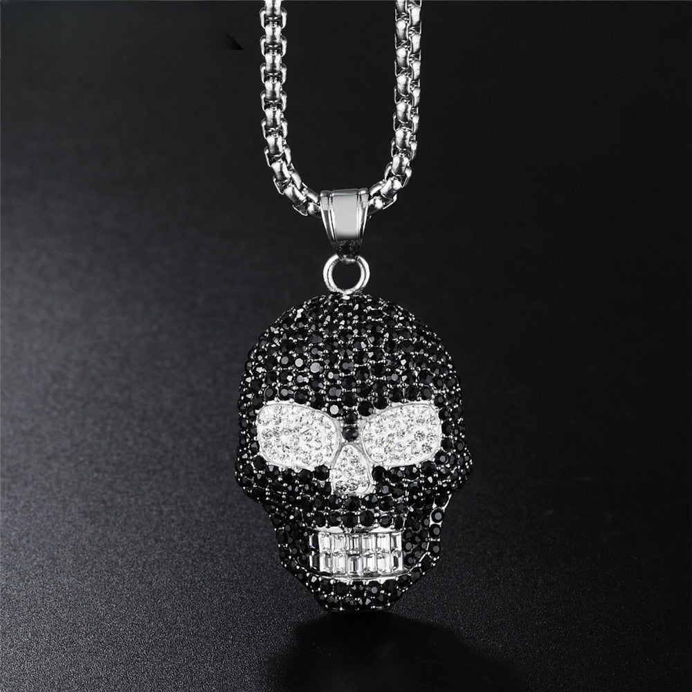 Halloween Zircon Skull Titanium Steel Necklace for Men