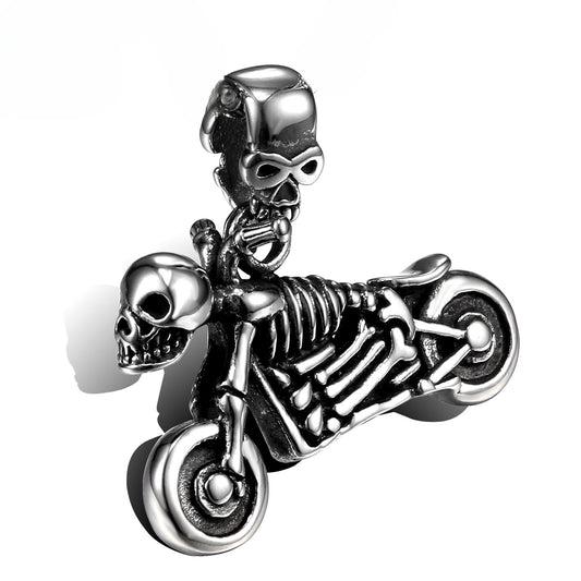 Punk Skull Motorcycle Titanium Steel Pendant for Men - Retro Personalized Stainless Steel Accessory